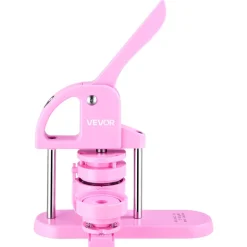VEVOR 3-IN-1 Button Maker, 1/1.25/2.28 inch(25/32/58mm) Pin Maker, 300pcs Button Parts,Button Maker Machine with Panda Magic Book,  Ergonomic Arc Handle Punch Press Kit, For Children DIY Gifts, Pink