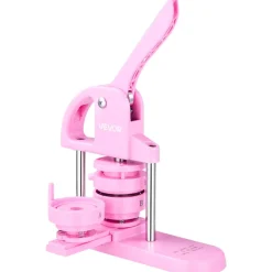 VEVOR 3-IN-1 Button Maker, 1/1.25/2.28 inch(25/32/58mm) Pin Maker, 300pcs Button Parts,Button Maker Machine with Panda Magic Book,  Ergonomic Arc Handle Punch Press Kit, For Children DIY Gifts, Pink