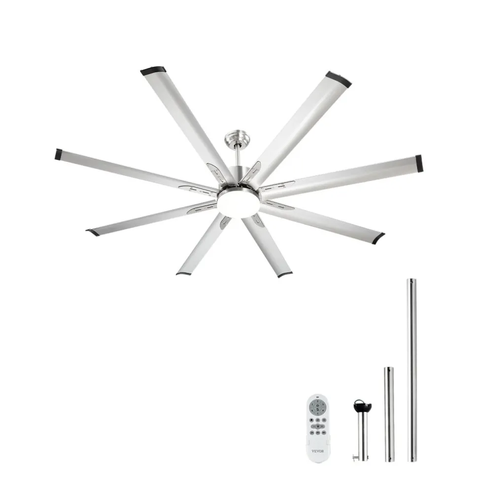 VEVOR 72 In Ceiling Fan with Light, 6-Speed Remote Control, Dimmable 3-Color Temperature, Reversible DC Motor, Low Profile Flush Mount Fan for Bedroom, Living Room, Indoor/Outdoor Use, Brushed Nickel