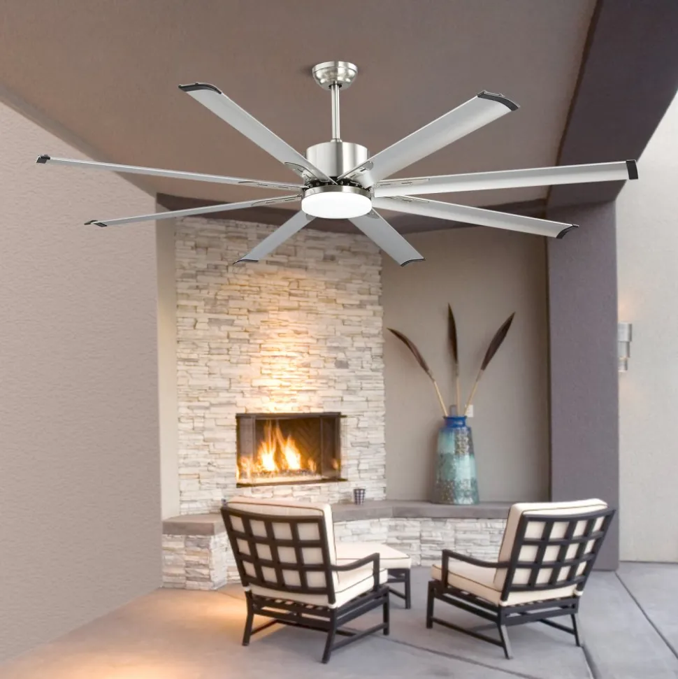 VEVOR 72 In Ceiling Fan with Light, 6-Speed Remote Control, Dimmable 3-Color Temperature, Reversible DC Motor, Low Profile Flush Mount Fan for Bedroom, Living Room, Indoor/Outdoor Use, Brushed Nickel