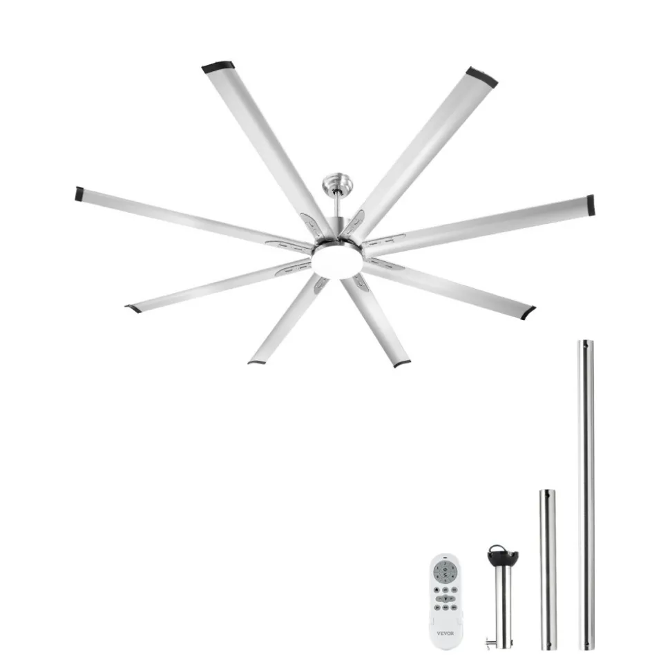 VEVOR 84 In Ceiling Fan with Light, 6-Speed Remote Control, Dimmable 3-Color Temperature, Reversible DC Motor, Low Profile Flush Mount Fan for Bedroom, Living Room, Indoor/Outdoor Use, Brushed Nickel