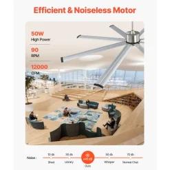 VEVOR 84 In Ceiling Fan with Light, 6-Speed Remote Control, Dimmable 3-Color Temperature, Reversible DC Motor, Low Profile Flush Mount Fan for Bedroom, Living Room, Indoor/Outdoor Use, Brushed Nickel