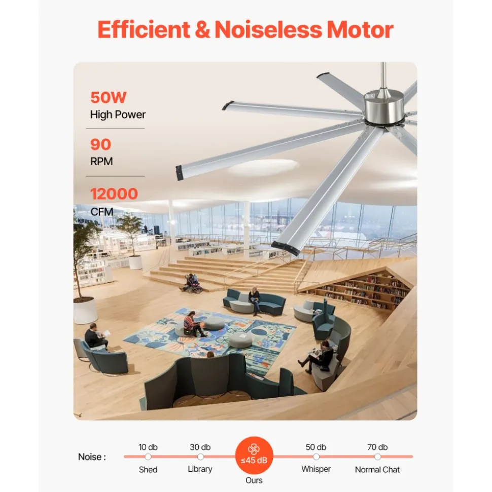 VEVOR 84 In Ceiling Fan with Light, 6-Speed Remote Control, Dimmable 3-Color Temperature, Reversible DC Motor, Low Profile Flush Mount Fan for Bedroom, Living Room, Indoor/Outdoor Use, Brushed Nickel