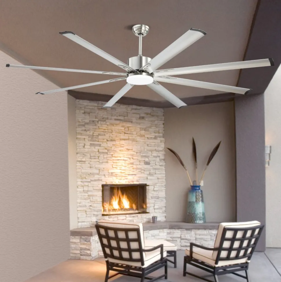 VEVOR 84 In Ceiling Fan with Light, 6-Speed Remote Control, Dimmable 3-Color Temperature, Reversible DC Motor, Low Profile Flush Mount Fan for Bedroom, Living Room, Indoor/Outdoor Use, Brushed Nickel