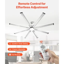 VEVOR 84 In Ceiling Fan with Light, 6-Speed Remote Control, Dimmable 3-Color Temperature, Reversible DC Motor, Low Profile Flush Mount Fan for Bedroom, Living Room, Indoor/Outdoor Use, Brushed Nickel