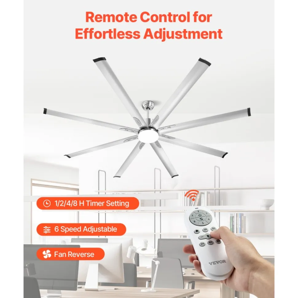 VEVOR 84 In Ceiling Fan with Light, 6-Speed Remote Control, Dimmable 3-Color Temperature, Reversible DC Motor, Low Profile Flush Mount Fan for Bedroom, Living Room, Indoor/Outdoor Use, Brushed Nickel