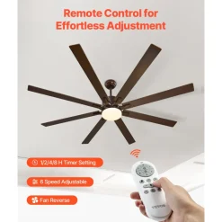 VEVOR 72 In Ceiling Fan with Light, 6-Speed Remote Control, Dimmable 3-Color Temperature, Reversible DC Motor, Modern Low Profile Flush Mount Fan for Bedroom, Living Room, Indoor/Outdoor Use, Coffee