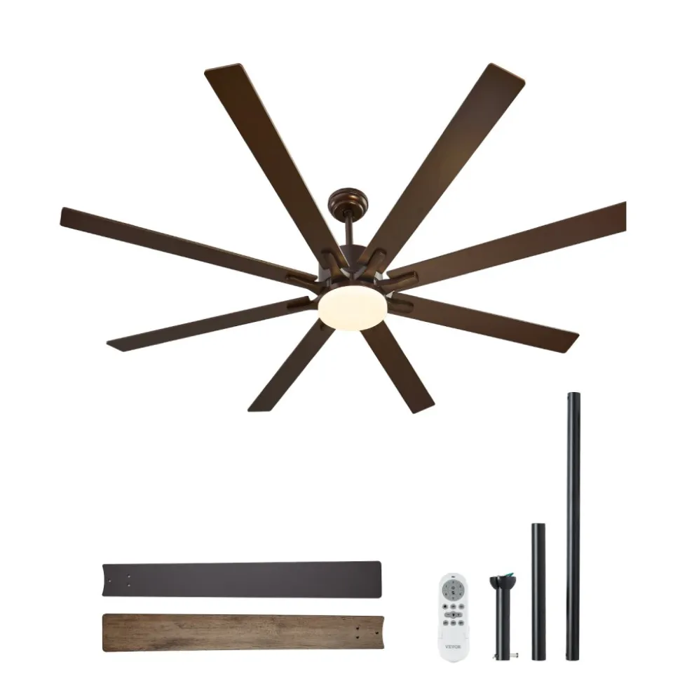 VEVOR 72 In Ceiling Fan with Light, 6-Speed Remote Control, Dimmable 3-Color Temperature, Reversible DC Motor, Modern Low Profile Flush Mount Fan for Bedroom, Living Room, Indoor/Outdoor Use, Coffee