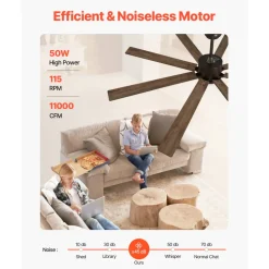 VEVOR 72 In Ceiling Fan with Light, 6-Speed Remote Control, Dimmable 3-Color Temperature, Reversible DC Motor, Modern Low Profile Flush Mount Fan for Bedroom, Living Room, Indoor/Outdoor Use, Coffee