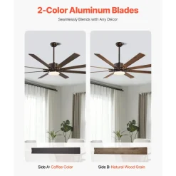 VEVOR 72 In Ceiling Fan with Light, 6-Speed Remote Control, Dimmable 3-Color Temperature, Reversible DC Motor, Modern Low Profile Flush Mount Fan for Bedroom, Living Room, Indoor/Outdoor Use, Coffee