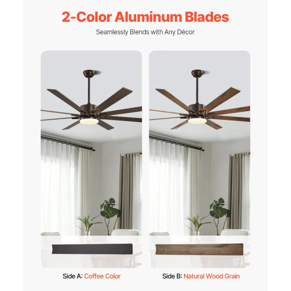 VEVOR 72 In Ceiling Fan with Light, 6-Speed Remote Control, Dimmable 3-Color Temperature, Reversible DC Motor, Modern Low Profile Flush Mount Fan for Bedroom, Living Room, Indoor/Outdoor Use, Coffee