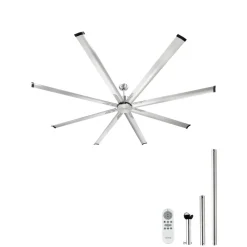 VEVOR 96 In Ceiling Fan without Light, 6-Speed Remote Control, Aluminum 8-Blade, Reversible DC Motor, Modern Low Profile Flush Mount Fan for Bedroom, Living Room, Patio, Indoor/Outdoor, Brushed Nickel