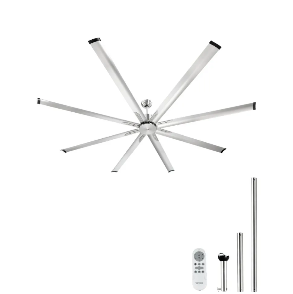 VEVOR 96 In Ceiling Fan without Light, 6-Speed Remote Control, Aluminum 8-Blade, Reversible DC Motor, Modern Low Profile Flush Mount Fan for Bedroom, Living Room, Patio, Indoor/Outdoor, Brushed Nickel
