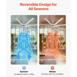 VEVOR 96 In Ceiling Fan without Light, 6-Speed Remote Control, Aluminum 8-Blade, Reversible DC Motor, Modern Low Profile Flush Mount Fan for Bedroom, Living Room, Patio, Indoor/Outdoor, Brushed Nickel