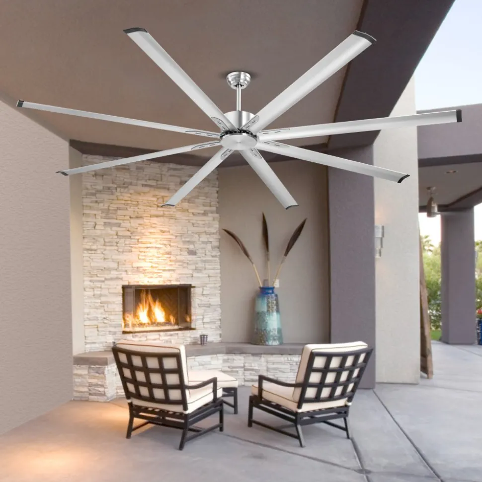VEVOR 96 In Ceiling Fan without Light, 6-Speed Remote Control, Aluminum 8-Blade, Reversible DC Motor, Modern Low Profile Flush Mount Fan for Bedroom, Living Room, Patio, Indoor/Outdoor, Brushed Nickel