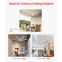 VEVOR 96 In Ceiling Fan without Light, 6-Speed Remote Control, Aluminum 8-Blade, Reversible DC Motor, Modern Low Profile Flush Mount Fan for Bedroom, Living Room, Patio, Indoor/Outdoor, Brushed Nickel