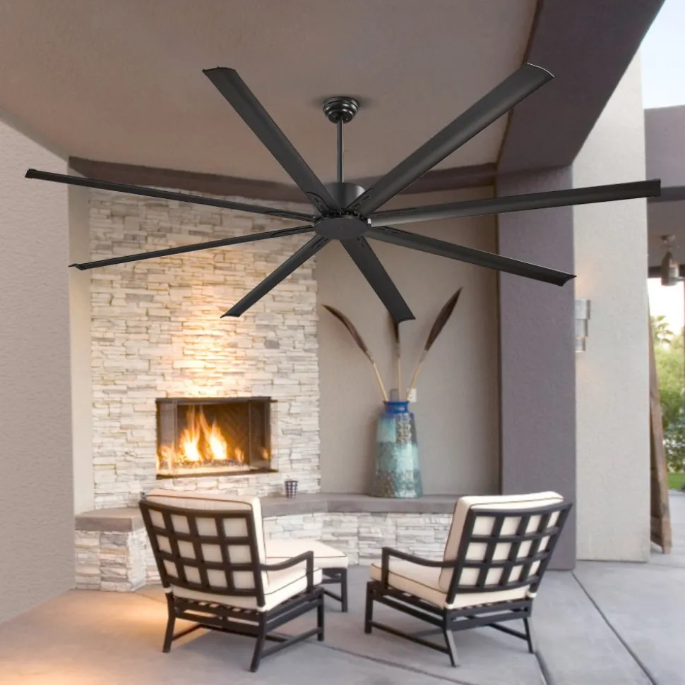 VEVOR 96 In Ceiling Fan without Light, 6-Speed Remote Control, Aluminum 8-Blade, Reversible DC Motor, Modern Low Profile Flush Mount Exterior Fan for Bedroom, Living Room, Patio, Indoor/Outdoor, Black