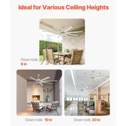 VEVOR 84 In Ceiling Fan without Light, 6-Speed Remote Control, Aluminum 8-Blade, Reversible DC Motor, Modern Low Profile Flush Mount Fan for Bedroom, Living Room, Patio, Indoor/Outdoor, Brushed Nickel