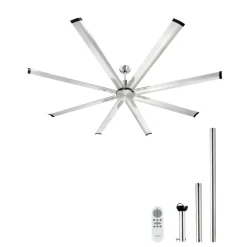 VEVOR 84 In Ceiling Fan without Light, 6-Speed Remote Control, Aluminum 8-Blade, Reversible DC Motor, Modern Low Profile Flush Mount Fan for Bedroom, Living Room, Patio, Indoor/Outdoor, Brushed Nickel