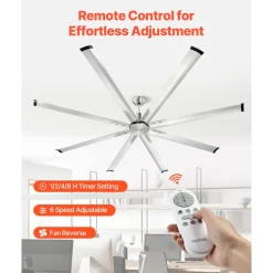 VEVOR 84 In Ceiling Fan without Light, 6-Speed Remote Control, Aluminum 8-Blade, Reversible DC Motor, Modern Low Profile Flush Mount Fan for Bedroom, Living Room, Patio, Indoor/Outdoor, Brushed Nickel