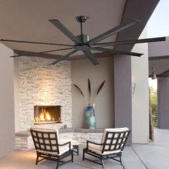 VEVOR 84 In Ceiling Fan without Light, 6-Speed Remote Control, Aluminum 8-Blade, Reversible DC Motor, Modern Low Profile Flush Mount Exterior Fan for Bedroom, Living Room, Patio, Indoor Use, Black
