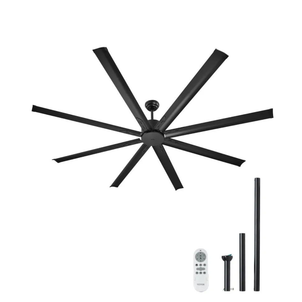 VEVOR 84 In Ceiling Fan without Light, 6-Speed Remote Control, Aluminum 8-Blade, Reversible DC Motor, Modern Low Profile Flush Mount Exterior Fan for Bedroom, Living Room, Patio, Indoor Use, Black