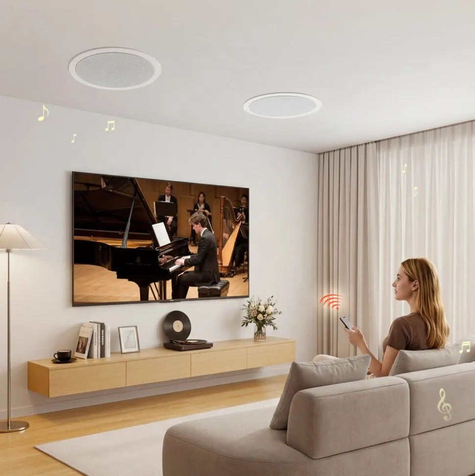 VEVOR In Ceiling Speakers, 8", In-Ceiling & In-Wall Speaker System, Hi-Fi Sound, 150W Peak, 2-Way Flush Mount Speakers, for Damp Humid Placement, Home Theater, Living Room, or Covered Patio, 1 Pair