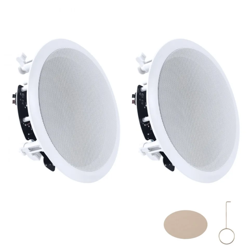 VEVOR In Ceiling Speakers, 8", In-Ceiling & In-Wall Speaker System, Hi-Fi Sound, 150W Peak, 2-Way Flush Mount Speakers, for Damp Humid Placement, Home Theater, Living Room, or Covered Patio, 1 Pair