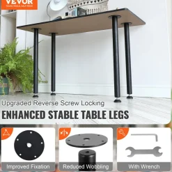 VEVOR 28 Inch Adjustable Desk Legs, Reinforced Steel Office Table Furniture legs Set of 4 for DIY, 1200 lbs Load Capacity Heavy Duty Desk Legs, Quick Instalation Legs with Adjustable Foot Cup Black