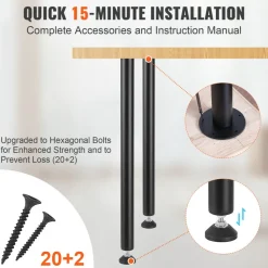 VEVOR 30 Inch Adjustable Desk Legs, Reinforced Steel Office Table Furniture legs Set of 4 for DIY, 1200 lbs Load Capacity Heavy Duty Desk Legs, Quick Instalation Legs with Adjustable Foot Cup Black