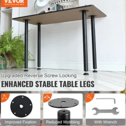 VEVOR 30 Inch Adjustable Desk Legs, Reinforced Steel Office Table Furniture legs Set of 4 for DIY, 1200 lbs Load Capacity Heavy Duty Desk Legs, Quick Instalation Legs with Adjustable Foot Cup Black