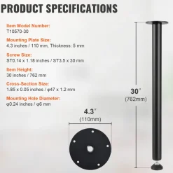 VEVOR 30 Inch Adjustable Desk Legs, Reinforced Steel Office Table Furniture legs Set of 4 for DIY, 1200 lbs Load Capacity Heavy Duty Desk Legs, Quick Instalation Legs with Adjustable Foot Cup Black