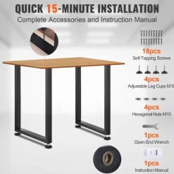 VEVOR 28 Inch Adjustable Furniture Legs, Square Reinforced Steel Office Table legs Set of 2 for DIY, Max Load 1000 lbs Heavy Duty Desk Legs, Quick Instalation & Rich Accessories Legs Black
