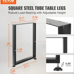 VEVOR 28 Inch Adjustable Furniture Legs, Square Reinforced Steel Office Table legs Set of 2 for DIY, Max Load 1000 lbs Heavy Duty Desk Legs, Quick Instalation & Rich Accessories Legs Black