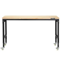VEVOR 60-Inch Adjustable Workbench, 2000 lbs Load, Work Bench with Power Outlet, Wheels, and Pegboard, Heavy Duty Oak Wood Top Work Table for Garage, Workshop, Office, and Home