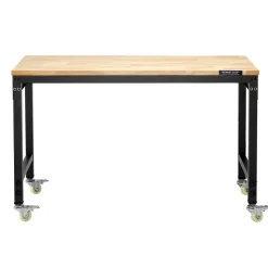 VEVOR 48-Inch Adjustable Workbench, 2000 lbs Load, Work Bench with Power Outlet, Wheels, and Pegboard, Heavy Duty Oak Wood Top Work Table for Garage, Workshop, Office, and Home