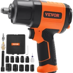 VEVOR 1/2-Inch Air Impact Wrench, High Torque Up to 1400 ft-lbs, Lightweight 4.6 lb Design Pneumatic Impact Gun with 11-PCS 1/2-Inch Drive CR-V Steel Impact Socket Set & Carrying Case