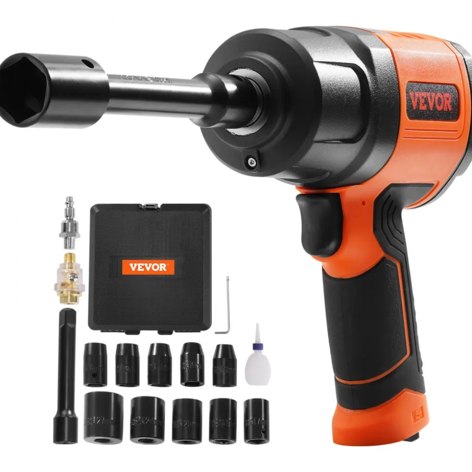 VEVOR 1/2-Inch Air Impact Wrench, High Torque Up to 1400 ft-lbs, Lightweight 4.6 lb Design Pneumatic Impact Gun with 11-PCS 1/2-Inch Drive CR-V Steel Impact Socket Set & Carrying Case