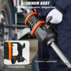 VEVOR 1 Inch Air Impact Wrench, Up to 5175 ft-lbs Beast Reverse Torque Output Pneumatic Impact Gun w/ 8 Inch Extended Anvil for Repairs and Maintenance of Heavy Duty Machinery / Semi-Truck / Bus
