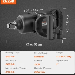 VEVOR 1 Inch Air Impact Wrench, Up to 2730 ft-lbs Reverse Torque Output 1