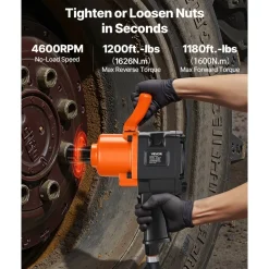 VEVOR 1 Inch Air Impact Wrench, Up to 1200 ft-lbs Nut-Busting Torque, 16.4 lbs Lightweight Pneumatic Impact Gun with Double Handles for Heavy Duty Repairs and Maintenance