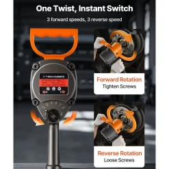 VEVOR 1 Inch Air Impact Wrench, Up to 1200 ft-lbs Nut-Busting Torque, 16.4 lbs Lightweight Pneumatic Impact Gun with Double Handles for Heavy Duty Repairs and Maintenance