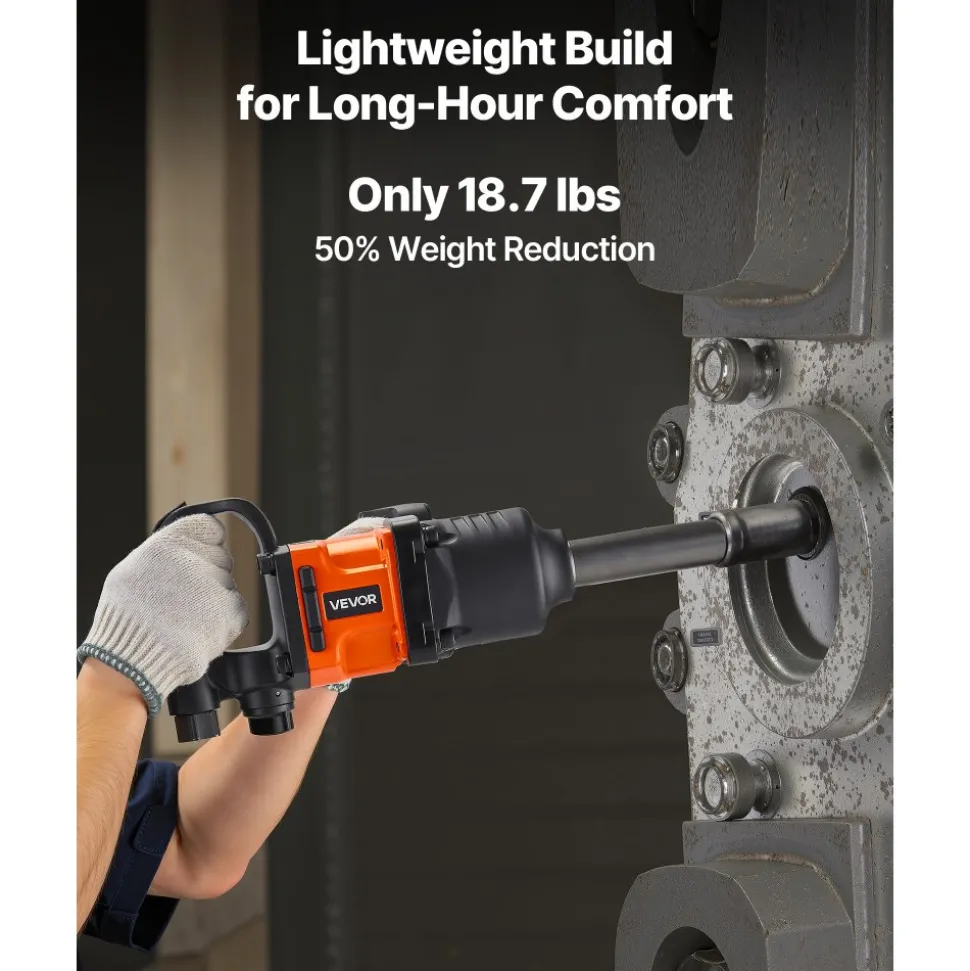 VEVOR 1 Inch Air Impact Wrench, Up to 1800 ft-lbs Nut-Busting Torque, 18.7 lbs Lightweight Pneumatic Impact Gun with 6" Extended Anvil for Heavy Duty Repairs and Maintenance