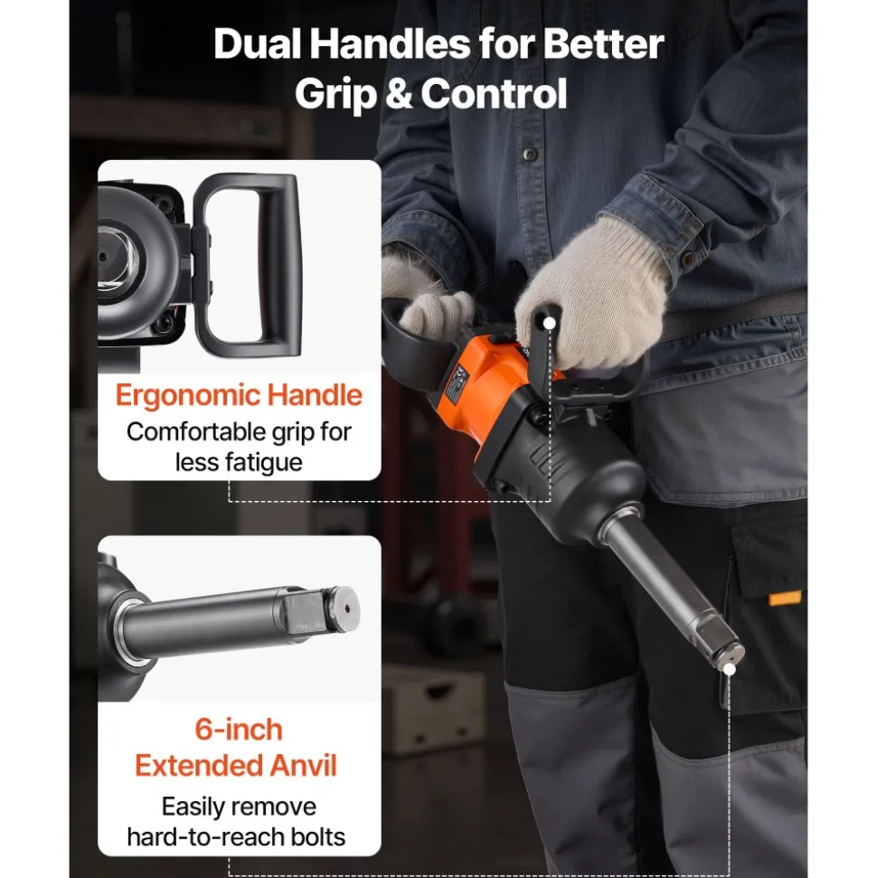 VEVOR 1 Inch Air Impact Wrench, Up to 1800 ft-lbs Nut-Busting Torque, 18.7 lbs Lightweight Pneumatic Impact Gun with 6" Extended Anvil for Heavy Duty Repairs and Maintenance