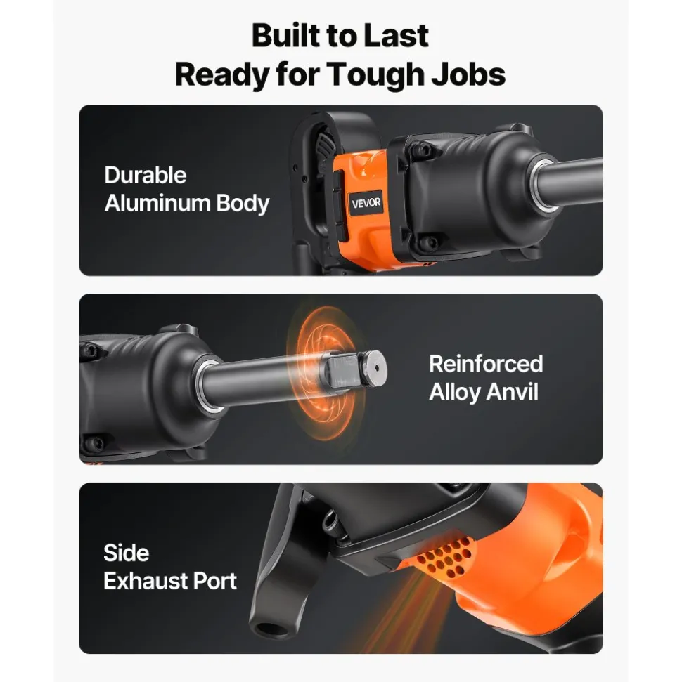 VEVOR 1 Inch Air Impact Wrench, Up to 1800 ft-lbs Nut-Busting Torque, 18.7 lbs Lightweight Pneumatic Impact Gun with 6" Extended Anvil for Heavy Duty Repairs and Maintenance