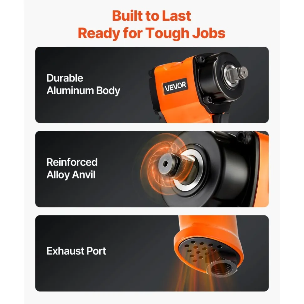 VEVOR 1/2-Inch Air Impact Wrench, Up to 738 ft-lbs Nut-busting Torque, Stubby Size & Lightweight Pneumatic Impact Gun for Auto Repairs and Maintenance