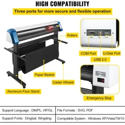 VEVOR 53-Inch Automatic Contour Vinyl Cutter Plotter Force & Speed Adjustable Sign Cutting With Floor Stand & Signmaster Software