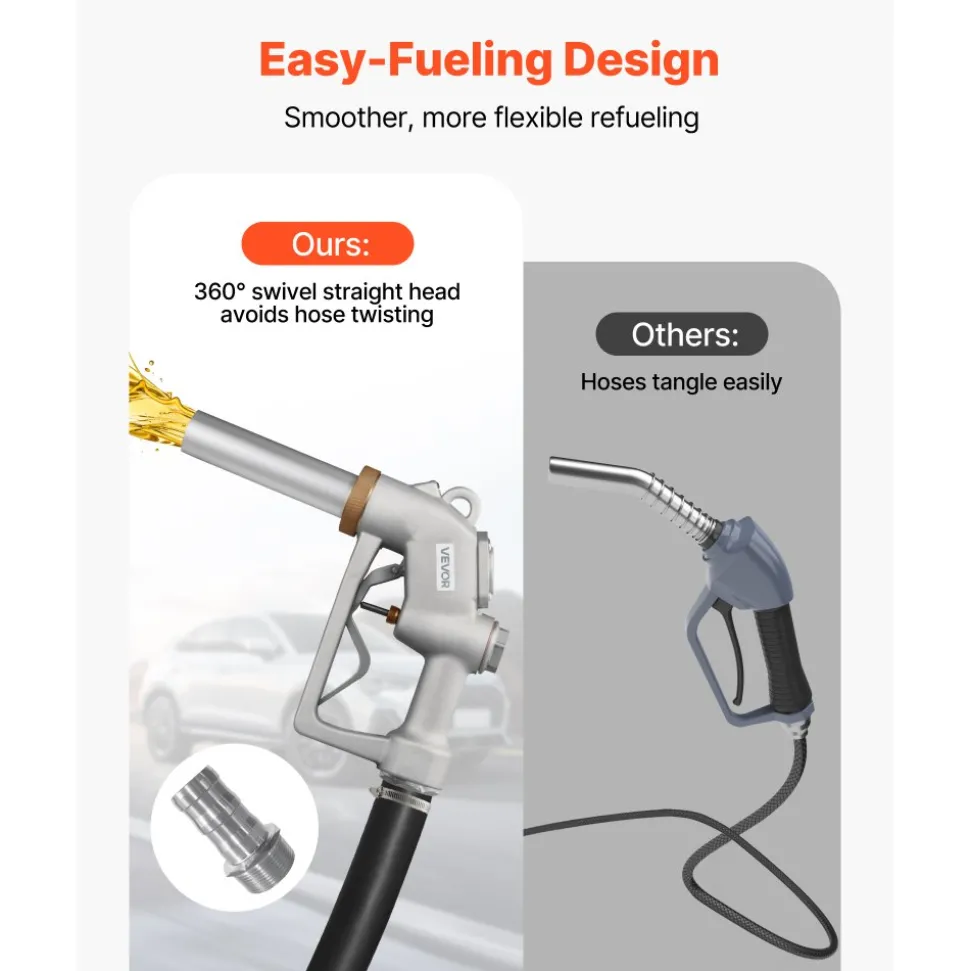 VEVOR 1.5 Inch Barb Automatic Fuel Nozzle with Swivel, Max Flow Rate 37 GPM, Auto Shut Off Diesel Gas Pump Nozzle with 3-Speed Trigger Lock & 1.5 Inch (OD=40 mm) Spout for Gasoline, Diesel, Kerosene