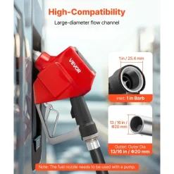 VEVOR 1 Inch Barb Digital Fuel Nozzle with Swivel, Max Flow Rate 12.6 GPM, Auto Shut Off Diesel Gas Pump Nozzle with 3/16 in (OD=20 mm) Spout & Digital Display, Used for Gasoline, Diesel, Kerosene Red