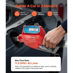 VEVOR 1 Inch Barb Digital Fuel Nozzle with Swivel, Max Flow Rate 12.6 GPM, Auto Shut Off Diesel Gas Pump Nozzle with 3/16 in (OD=20 mm) Spout & Digital Display, Used for Gasoline, Diesel, Kerosene Red